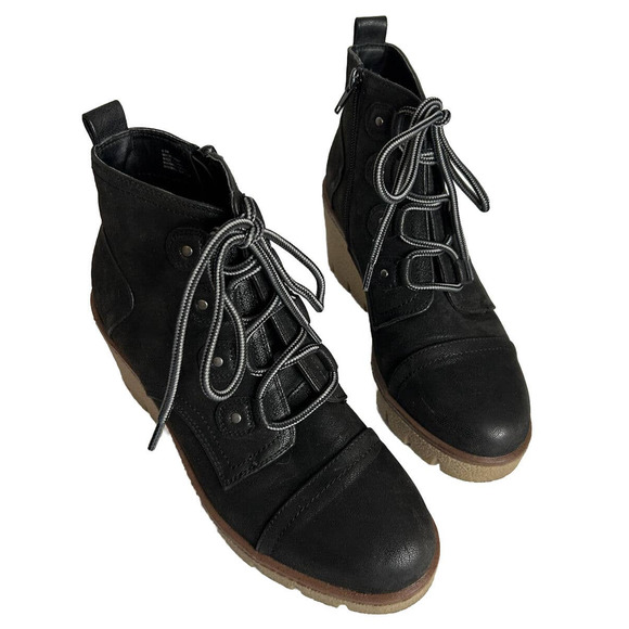 MIA Grant Black Lace Up Rubber Wedge Heel Ankle Bootie BootsY2K Chunky 6.5 - Picture 2 of 8